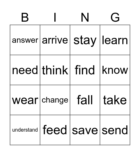 Verbs Bingo Card