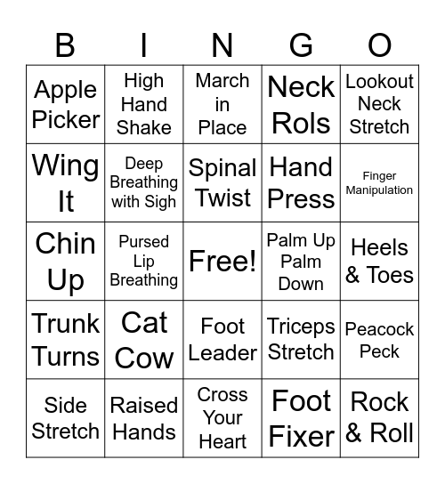 Movement Bingo! Bingo Card