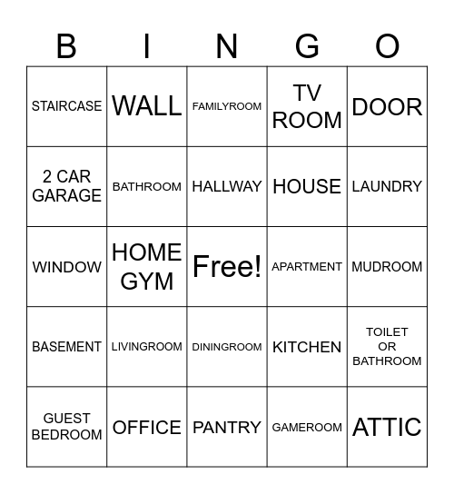 ROOMS IN THE HOUSE Bingo Card