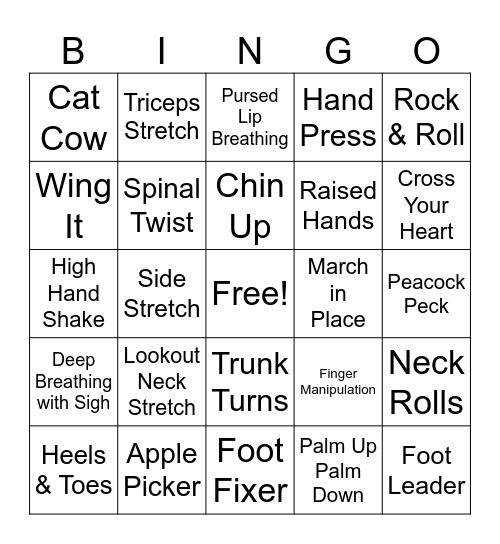 Movement Bingo! Bingo Card