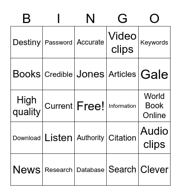 Research Skills! Bingo Card