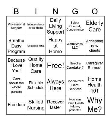 Home Health Freedom Bingo Card