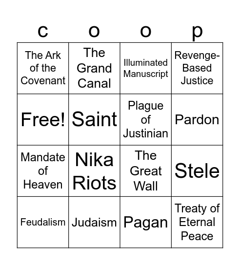 Medieval Chapter 1-4 Review Bingo Card