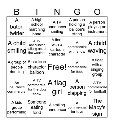 Thanksgiving Day Parade Bingo Card
