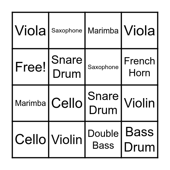 Instruments Bingo Card