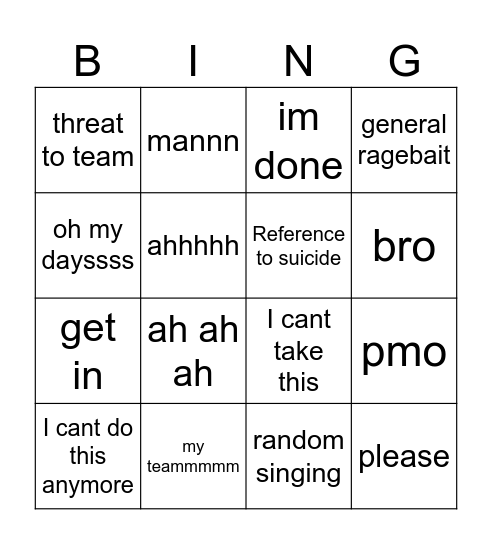 Jin Val Bingo Card