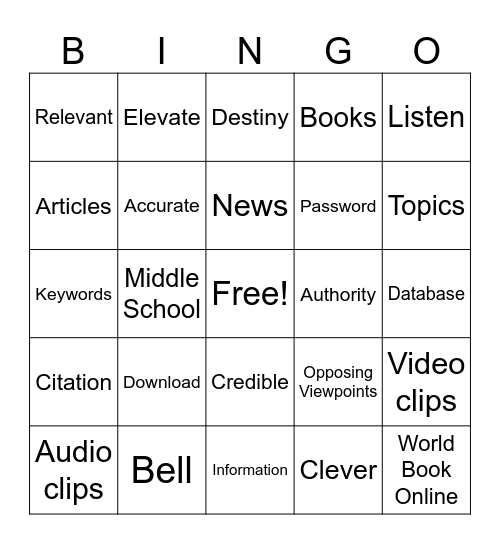 Research Skills! 4th period Bingo Card