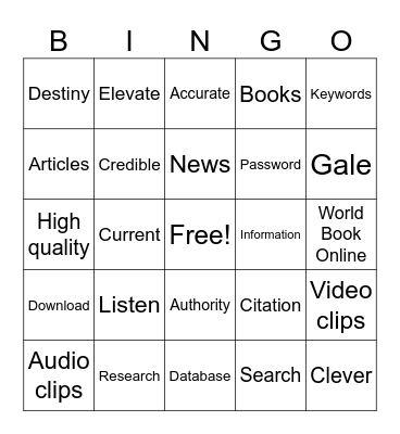 Research Skills! Bingo Card