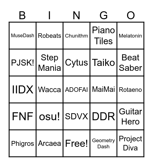 RHYTHM GAMES BINGO Card