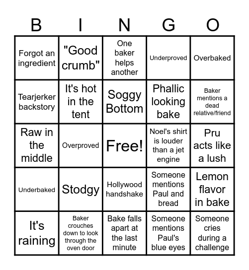 Great British Bake-Off Bingo Card