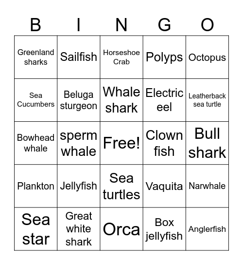 Round 2: Under the Sea Bingo Card