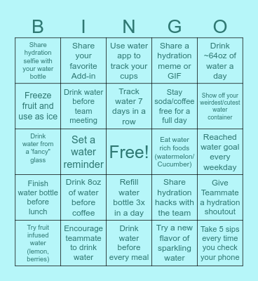 Hydration Bingo Card