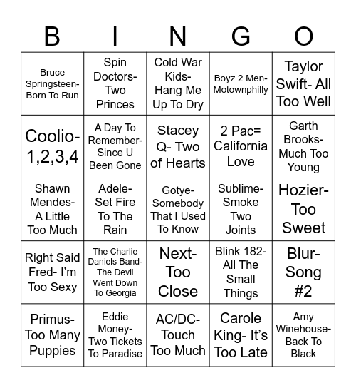 Radio Bingo Two, To, Too Bingo Card