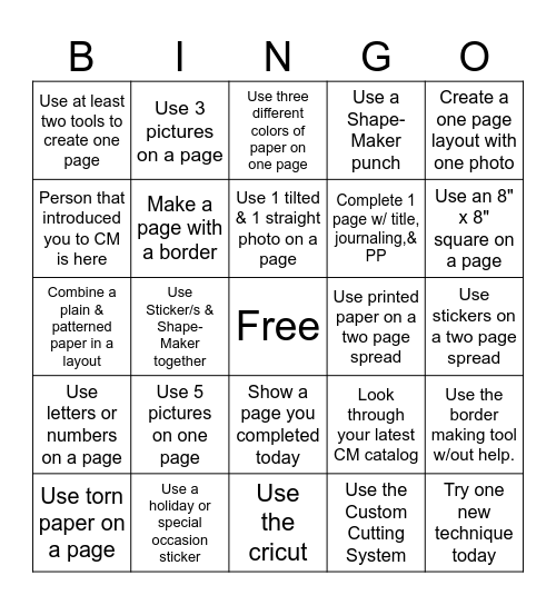 Scrapbook Bingo Card