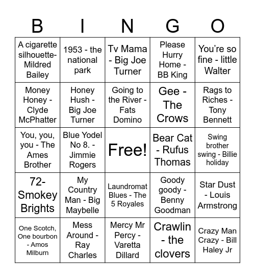 1931 & 1953 Bingo Card