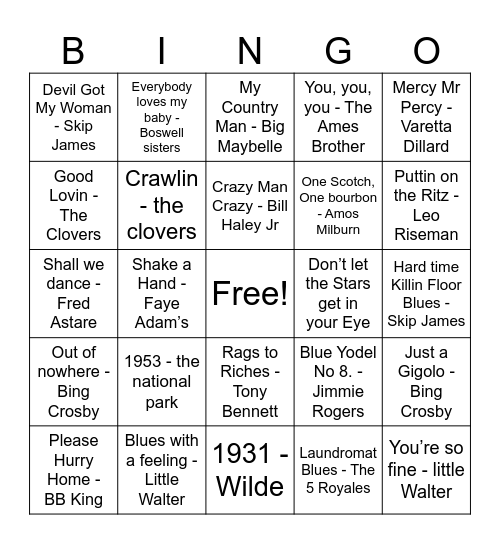 1931 & 1953 Bingo Card