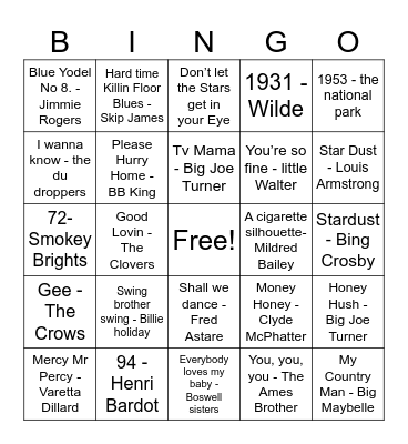 1931 & 1953 Bingo Card