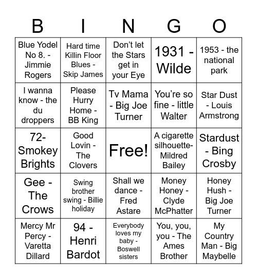 1931 & 1953 Bingo Card