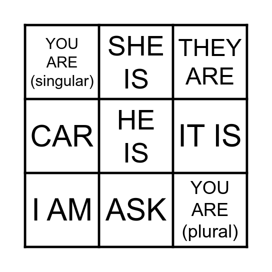 Bingo: verb to be Bingo Card