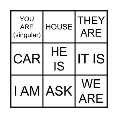 Bingo: verb to be Bingo Card