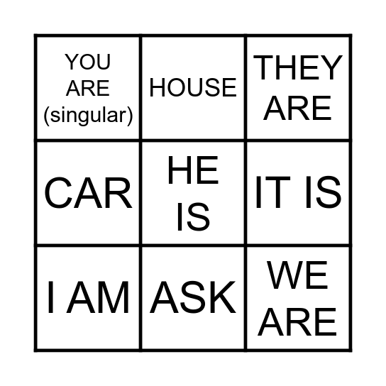 Bingo: verb to be Bingo Card