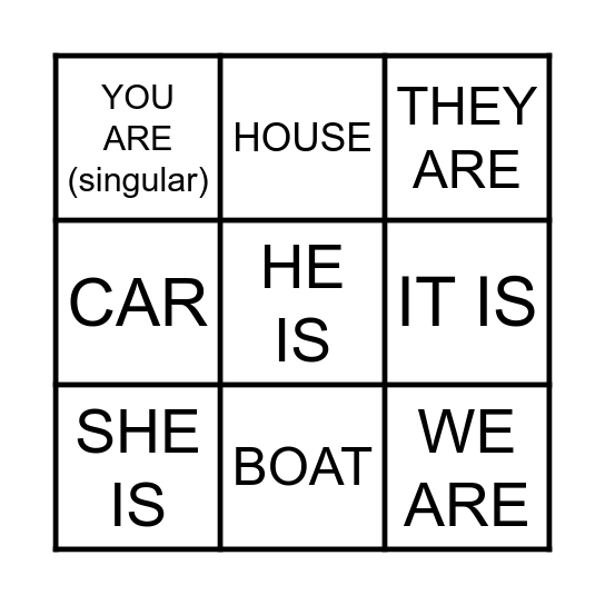 Bingo: verb to be Bingo Card