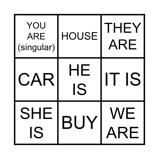 Bingo: verb to be Bingo Card