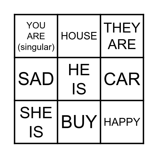 Bingo: verb to be Bingo Card