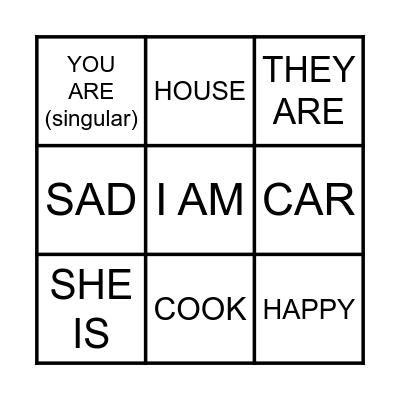 Bingo: verb to be Bingo Card