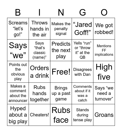 Mike Watches the Lions Bingo Card