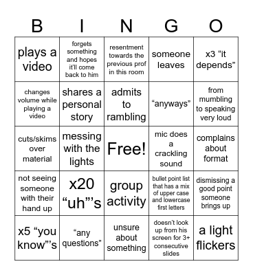 motivation to attend class Bingo Card