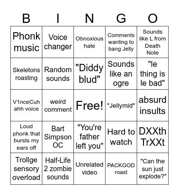 Jellybean hater bingo card (By me :3) Bingo Card