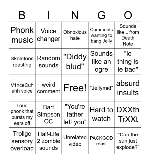 Jellybean hater bingo card (By me :3) Bingo Card