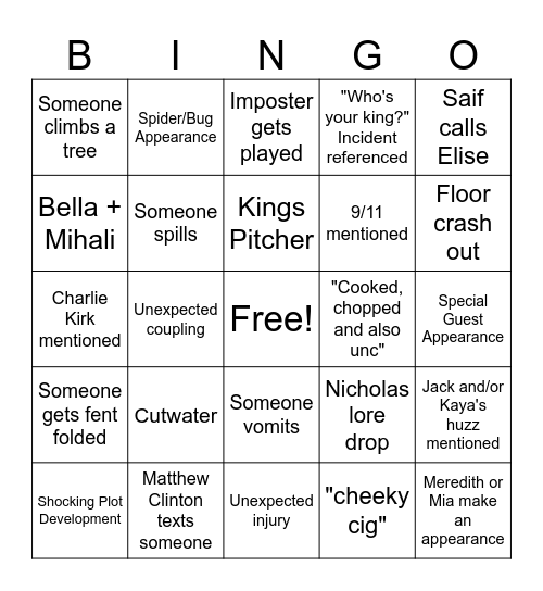 Historic Function Bingo Card