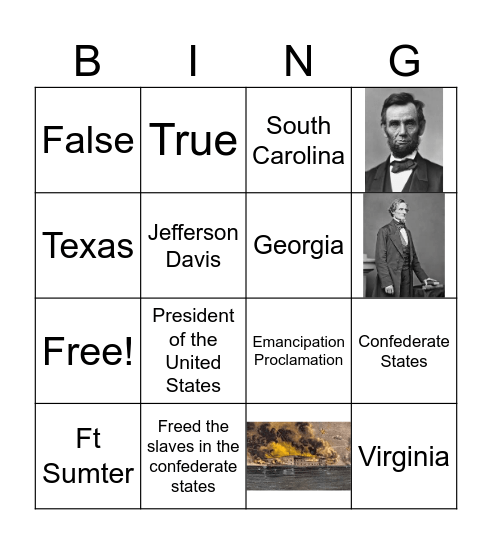Civil War Bingo Card