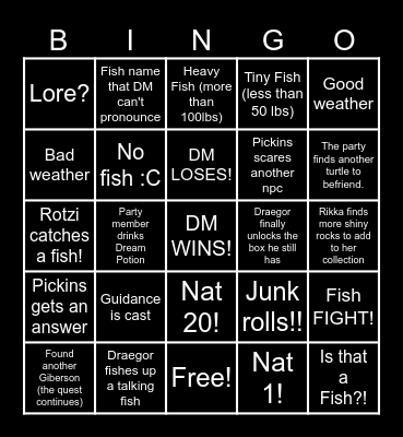 Fishing Dreams: Session 15 Bingo Card