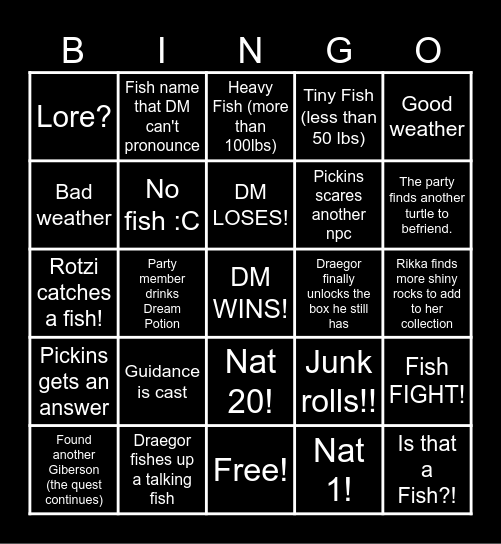 Fishing Dreams: Session 15 Bingo Card