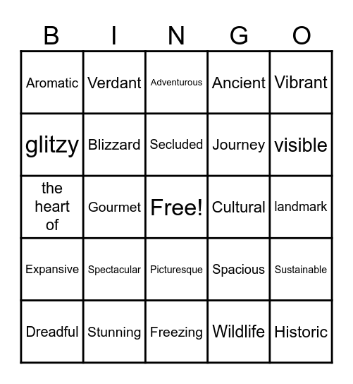 Unit 1 Vocabulary Bingo Card