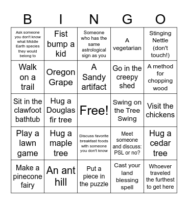 Two Hobbits Housewarming Bingo Card