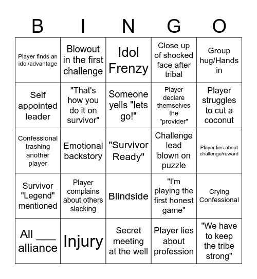 Survivor 49 Bingo Card