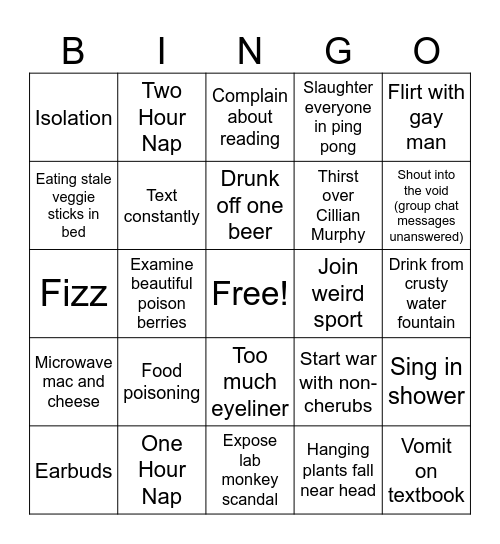 Allie College Bingo Card