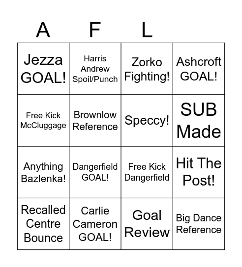 2025 AFL Grand Final Bingo Card