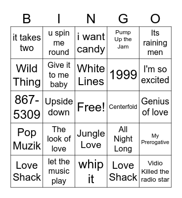 More 80's Dance music Bingo Card