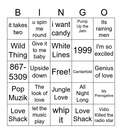 More 80's Dance music Bingo Card