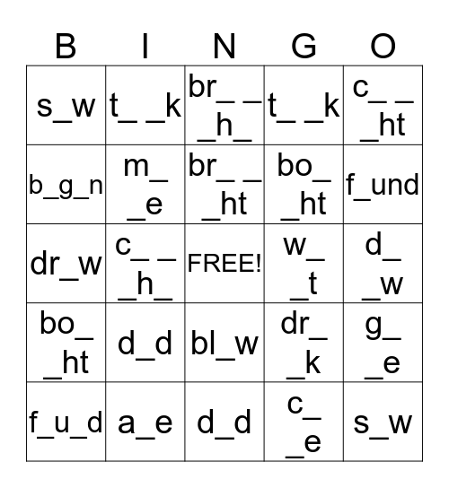 Irregular Verb Bingo- Spelling Bingo Card