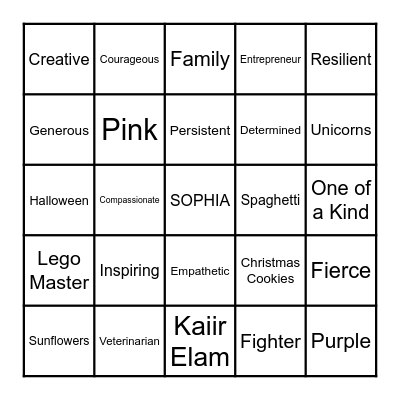 Be More Like Sophia Bingo Card