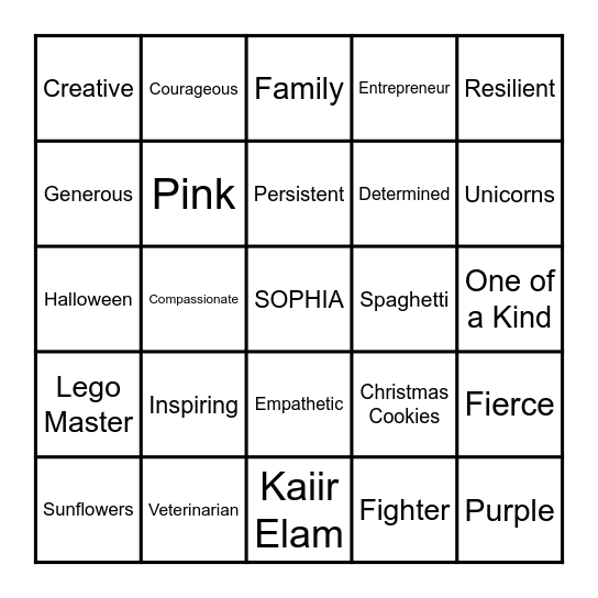 Be More Like Sophia Bingo Card