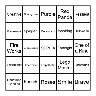 Be More Like Sophia Bingo Card