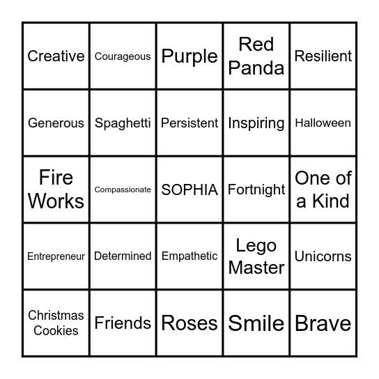 Be More Like Sophia Bingo Card