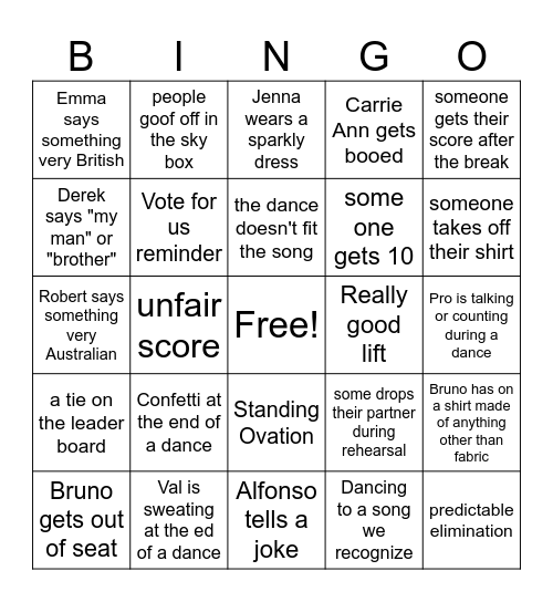 DWTS 2025 Bingo Card